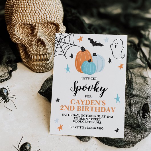 Halloween Spooky Birthday Blue Pumpkins Einladung