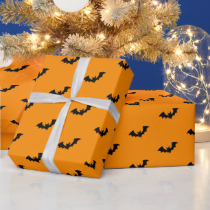 Halloween Spooky Black and Orange Bats Muster Geschenkpapier