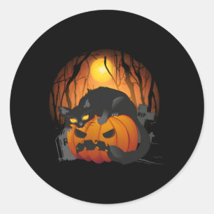 Halloween Spooky Black Cat Pumpkin Graveyard Beäng Runder Aufkleber