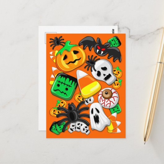 Halloween Spooky Candies Party Postkarte (Vorderseite/Rückseite Beispiel)