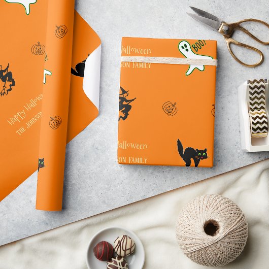 Halloween Spooky Cat Ghost Witch Benutzerdefiniert Geschenkpapier