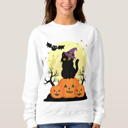 Halloween Spooky Cat Witch Jack-o-Laternen Frauen Sweatshirt (Vorderseite)
