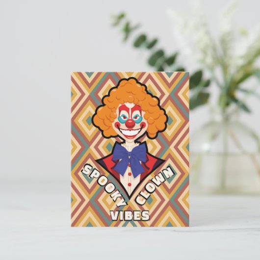 Halloween Spooky Clown Retro Creepy farbenfroh Postkarte (Stehend Vorderseite)