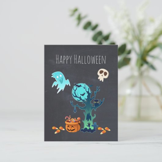 Halloween Spooky Creepy Ghosts Fledermäuse Skulls Postkarte (Stehend Vorderseite)