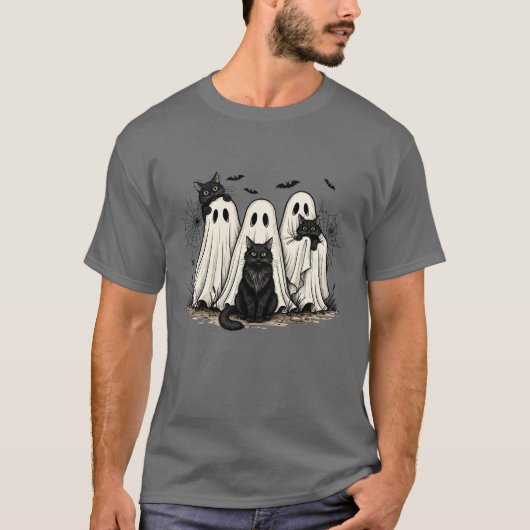 Halloween Spooky Ghost Black Cat T-Shirt (Vorderseite)