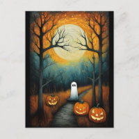 Halloween Spooky Ghost & Full Moon Creepy Pumpkin