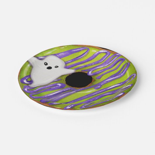 Halloween Spooky Ghost Green Donut Pappteller (Schrägansicht)