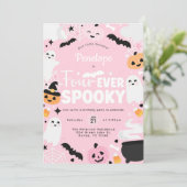 Halloween Spooky Ghost Pink 4. Geburtstag Party Einladung (Stehend Vorderseite)