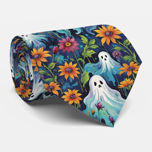 Halloween Spooky Ghosts und Blume Krawatte (Gerollt)