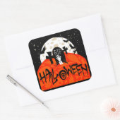 Halloween Spooky Graveyard Bats Zombie Moon Quadratischer Aufkleber (Umschlag)