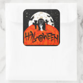 Halloween Spooky Graveyard Bats Zombie Moon Quadratischer Aufkleber (Tasche)