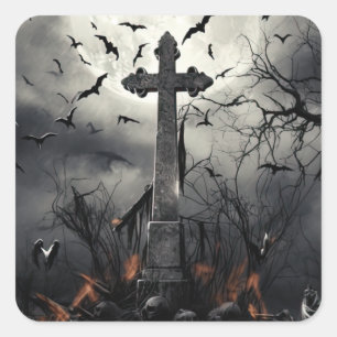 Halloween Spooky Graveyard Friedhof Gothic Quadratischer Aufkleber