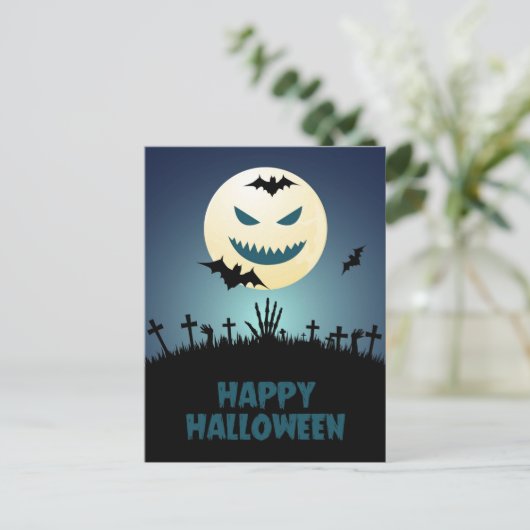Halloween Spooky Graveyard Moon Bats Postkarte (Stehend Vorderseite)