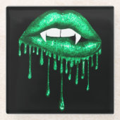 HALLOWEEN SPOOKY GREEN DRIPPING VAMPIRE LIPS GLASUNTERSETZER (Vorderseite)