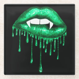 HALLOWEEN SPOOKY GREEN DRIPPING VAMPIRE LIPS GLASUNTERSETZER