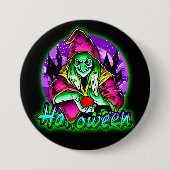 Halloween Spooky Green Hexe Magic Hat Apple Button (Vorderseite)