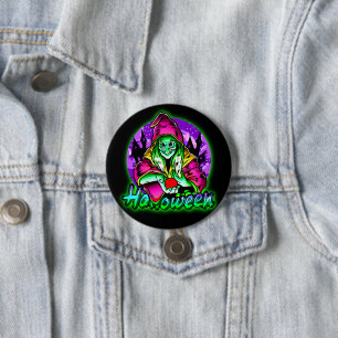 Halloween Spooky Green Hexe Magic Hat Apple Button