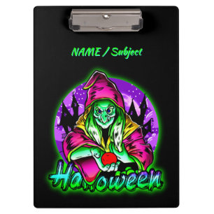 Halloween Spooky Green Hexe Magic Hat Apple Klemmbrett
