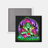 Halloween Spooky Green Hexe Magic Hat Apple Magnet (Vorderseite/Rückseite)
