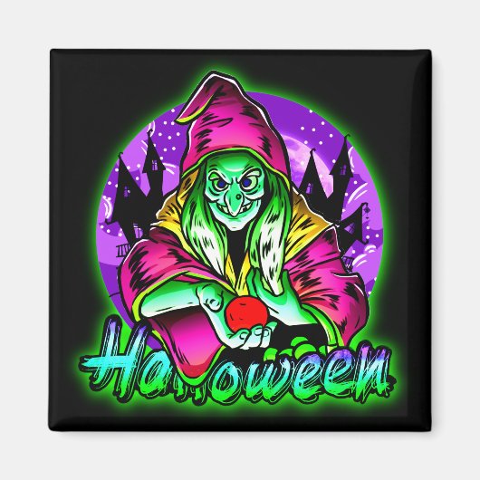Halloween Spooky Green Hexe Magic Hat Apple Magnet (Vorne)