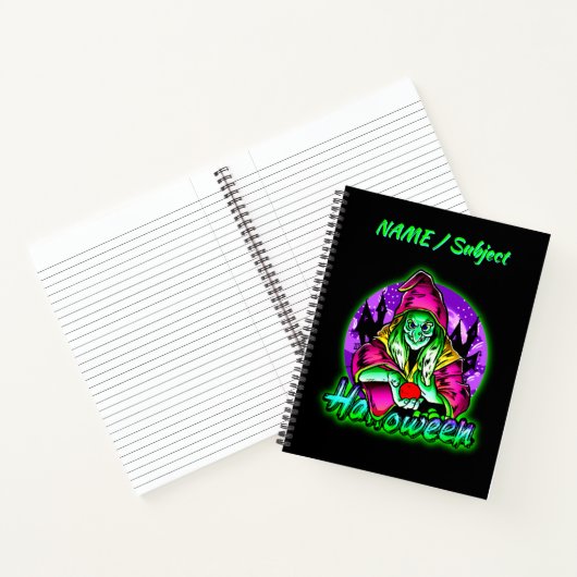 Halloween Spooky Green Hexe Magic Hat Apple Notizblock (Innenseite)