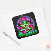 Halloween Spooky Green Hexe Magic Hat Apple Quadratischer Aufkleber (Umschlag)