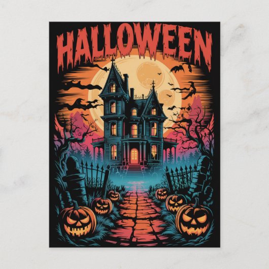 Halloween Spooky Haunted House Pumpkins P Postkarte (Vorderseite)