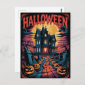 Halloween Spooky Haunted House Pumpkins Postkarte (Vorne/Hinten)