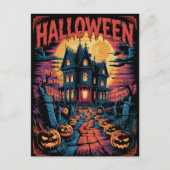 Halloween Spooky Haunted House Pumpkins Postkarte (Vorderseite)