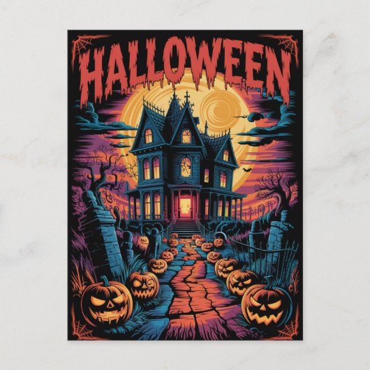 Halloween Spooky Haunted House Pumpkins Postkarte (Vorderseite)