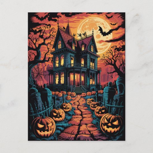 Halloween Spooky Haunted House Pumpkins Postkarte (Vorderseite)