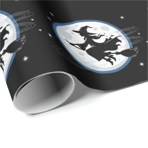 Halloween Spooky Hexe, die über einen Vollmond fli Geschenkpapier