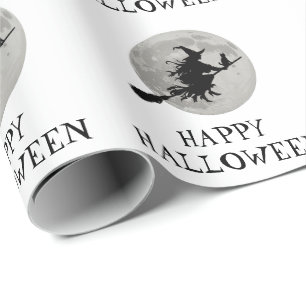 Halloween Spooky Hexe, die über einen Vollmond fli Geschenkpapier