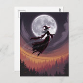 Halloween Spooky Hexe, die über einen Vollmond fli Postkarte (Vorne/Hinten)