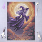 Halloween Spooky Hexe, die über einen Vollmond fli Seidenpapier (Basteln)