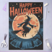 Halloween Spooky Hexe, die über einen Vollmond fli Seidenpapier (Basteln)