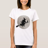 Halloween Spooky Hexe, die über einen Vollmond fli T-Shirt (Vorderseite)