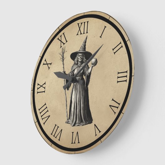Halloween Spooky Hexe mit Vollmond-Uhr Große Wanduhr (Winkel)