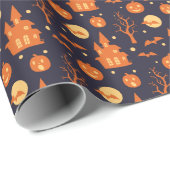 Halloween Spooky House Bats Trees Pumpkin Festival Geschenkpapier (Rolleneckpunkt)