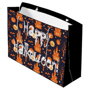 Halloween Spooky House Bats Treppenkürbis Muster Große Geschenktüte