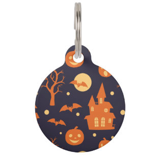 Halloween Spooky House Bats Treppenkürbis Muster Haustiermarke