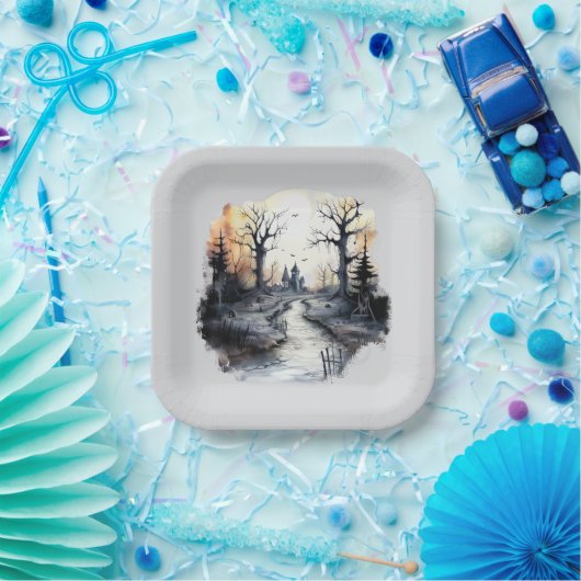 Halloween Spooky House Pappteller (Party)