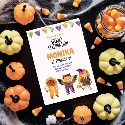 Halloween Spooky Kindergeburtstag Kostüm Party Einladung