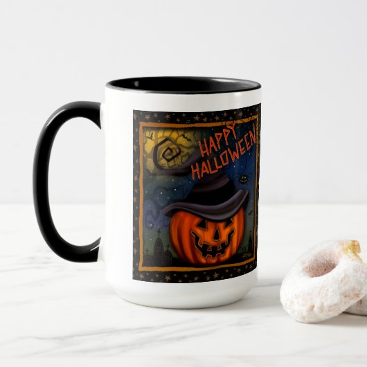 Halloween Spooky-Kürbislaterne anpassbar Tasse (Mit Donut)