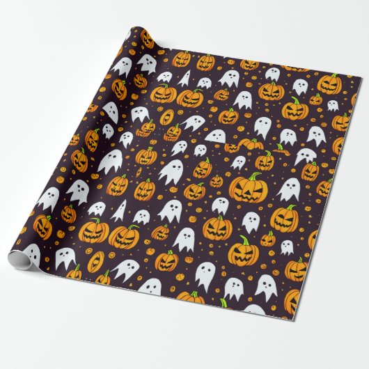 Halloween: Spooky Lächeln und Kürbisfreunde Geschenkpapier (Ungerollt)