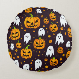Halloween: Spooky Lächeln und Kürbisfreunde Rundes Kissen