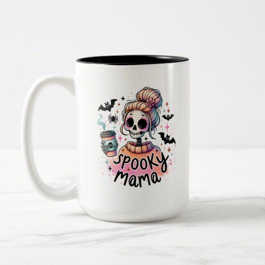 Halloween Spooky Mama Coffee Skelett Custom Zweifarbige Tasse (Links)