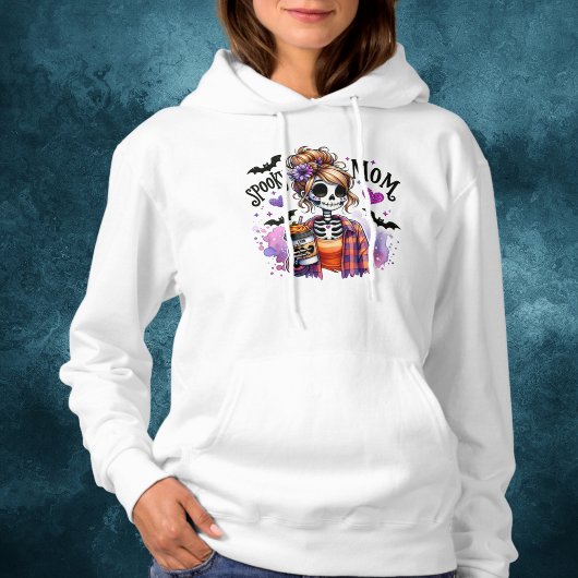 Halloween Spooky Mama Skeleton Messy Bun Custom Hoodie