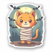 Halloween Spooky Mummy Cat and Pumpkin Halloween Aufkleber (Vorderseite)