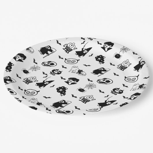 Halloween Spooky Niedlich Pattern Holiday Horror B Pappteller (Schrägansicht)